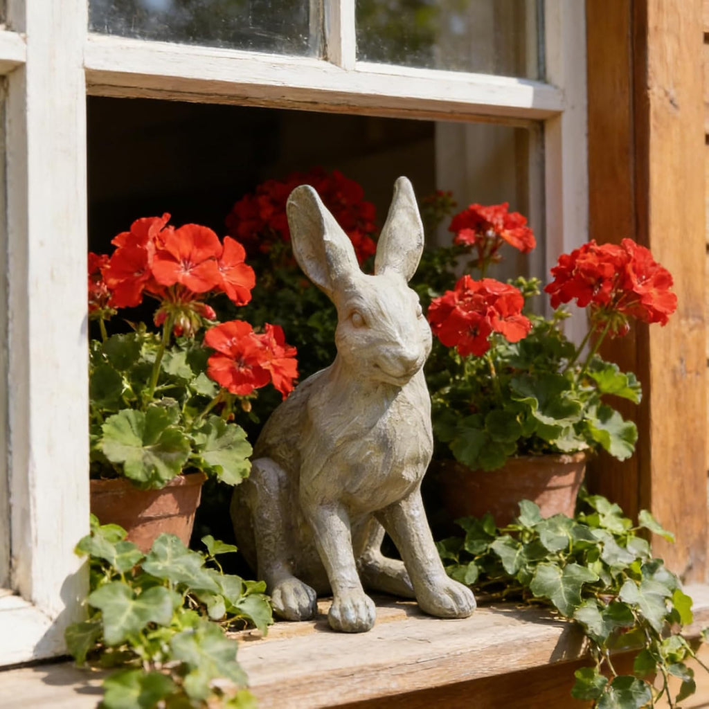 12 Inch Grey Resin Rabbit Garden Statue