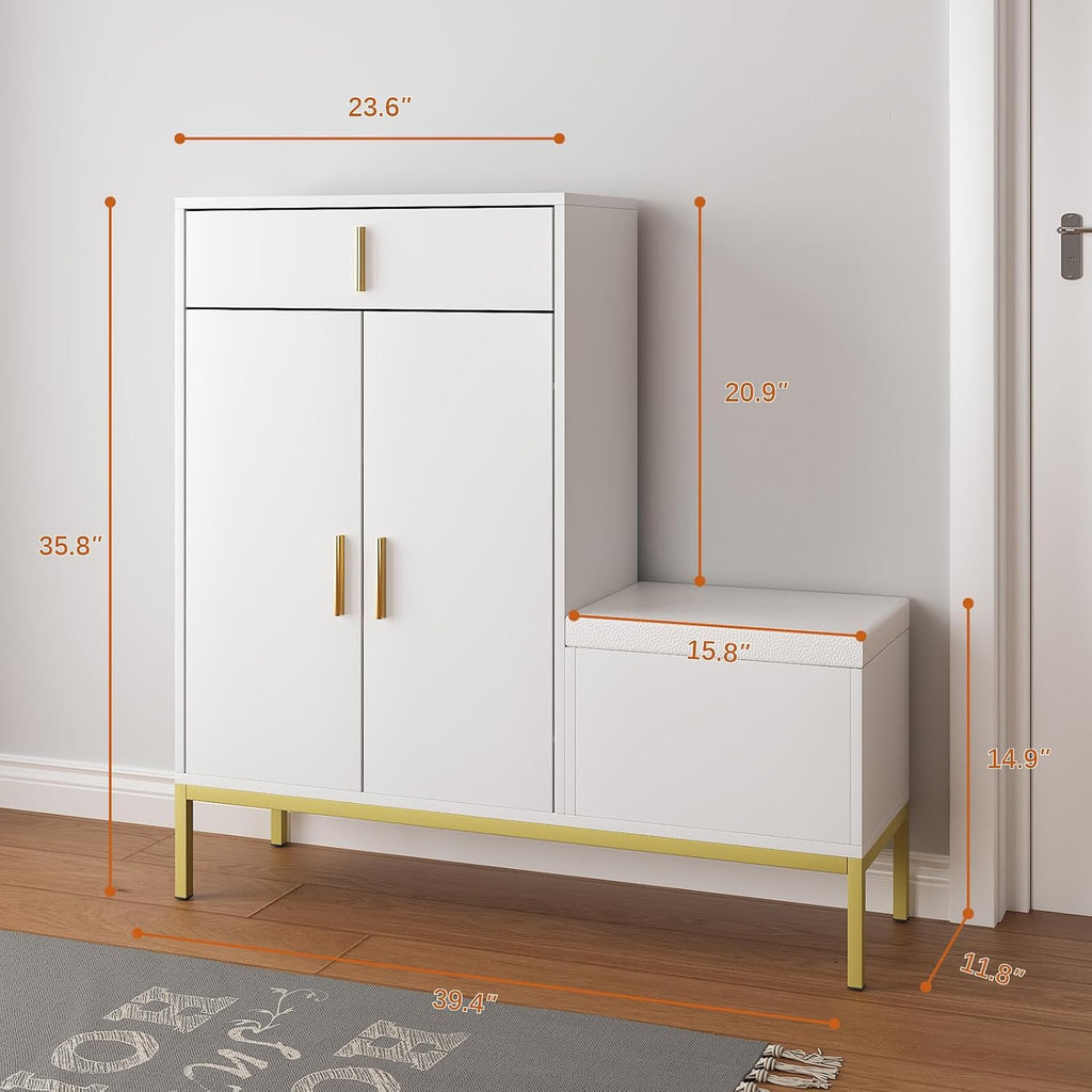 White L-Shaped Drawer Shoe Bench