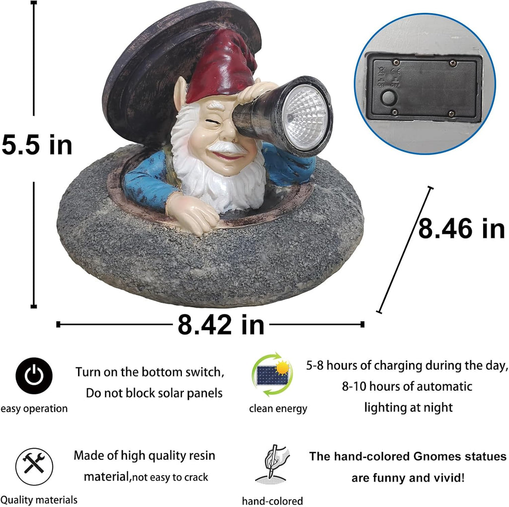 Solar Garden Gnome Resin Statue
