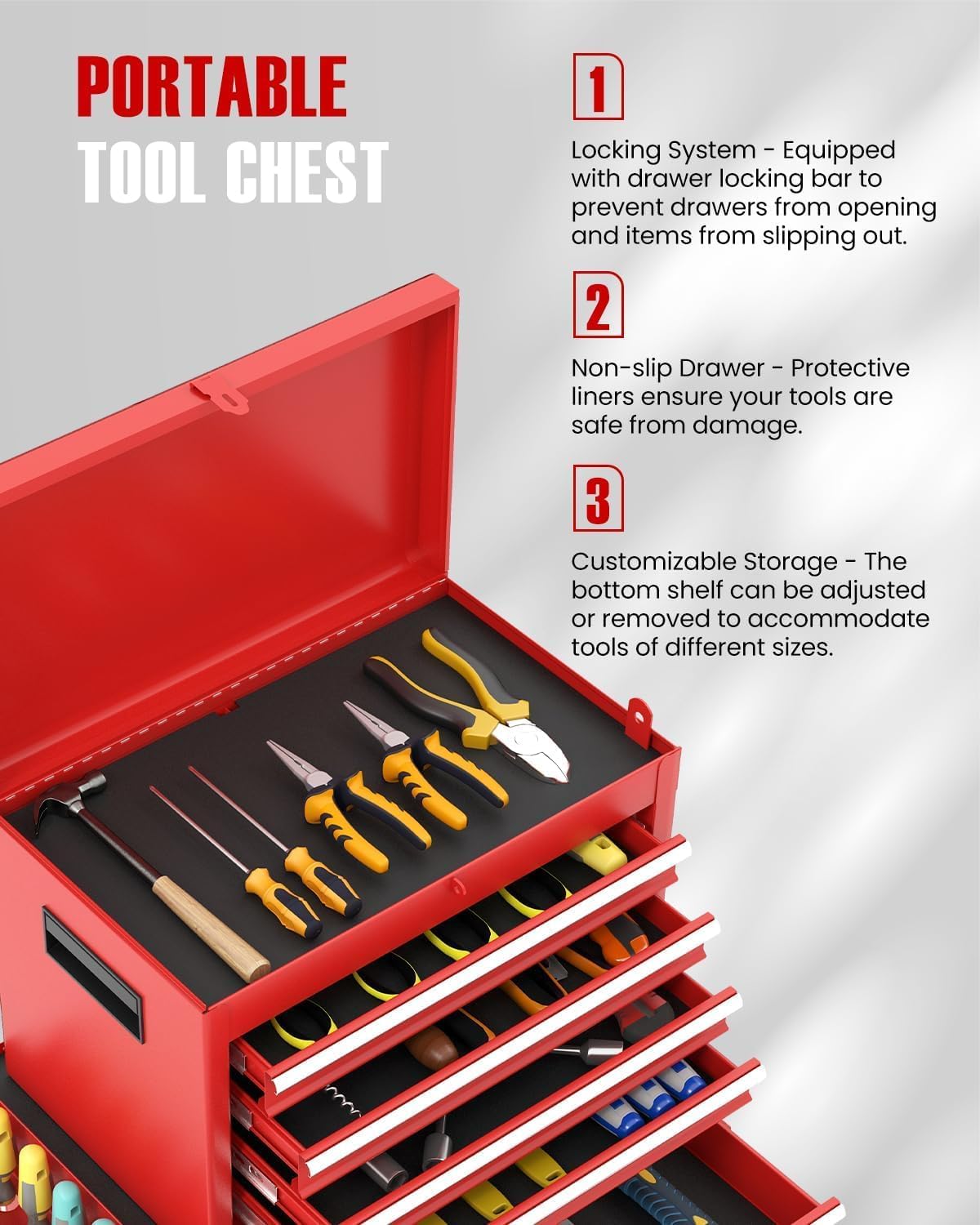 Red 5-Drawer 2-in-1 Rolling Tool Chest