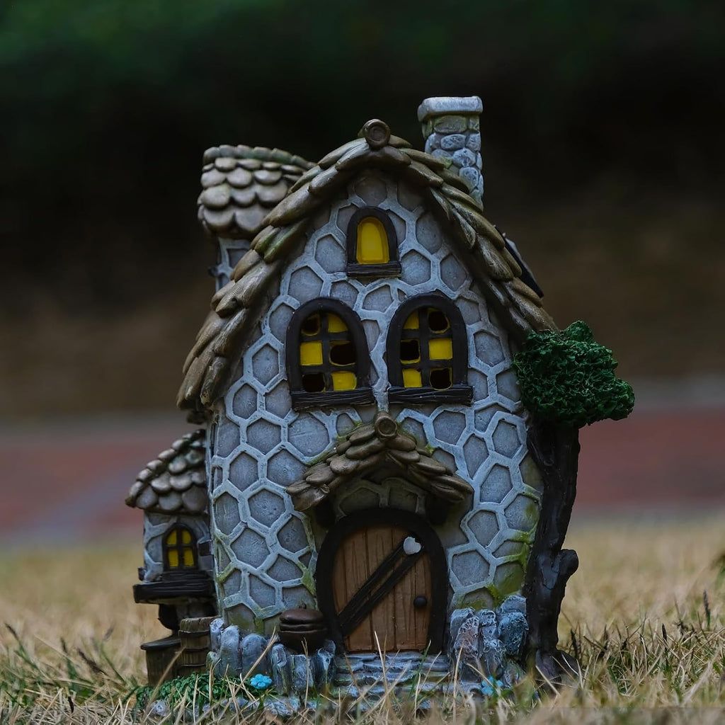 Solar Resin Garden House Statue