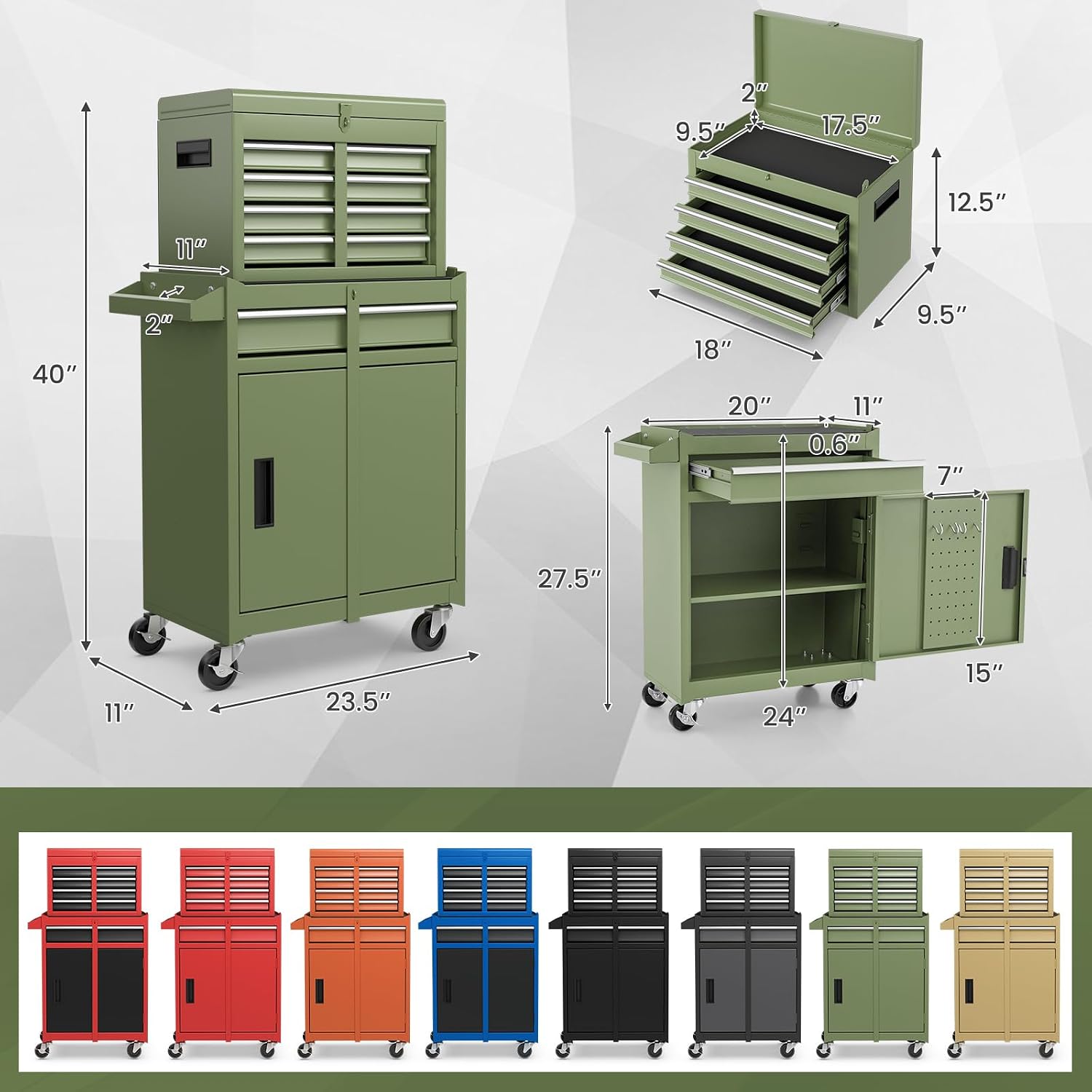 Green 5-Drawer Rolling Tool Cabinet