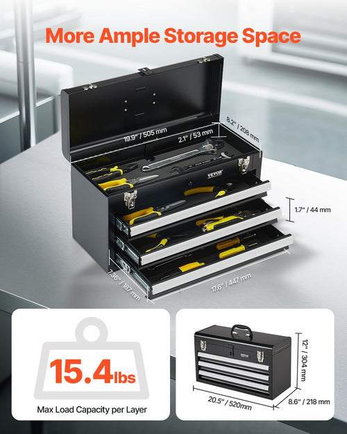 20.5 Inch 3-Drawer Metal Tool Box