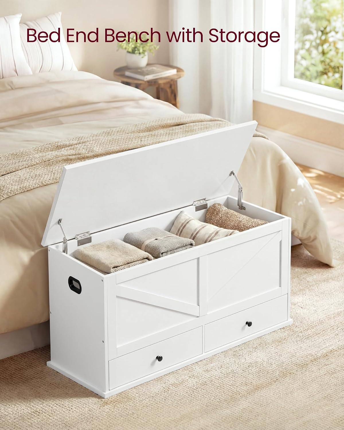White Drawer Farmhouse Storage Bench
