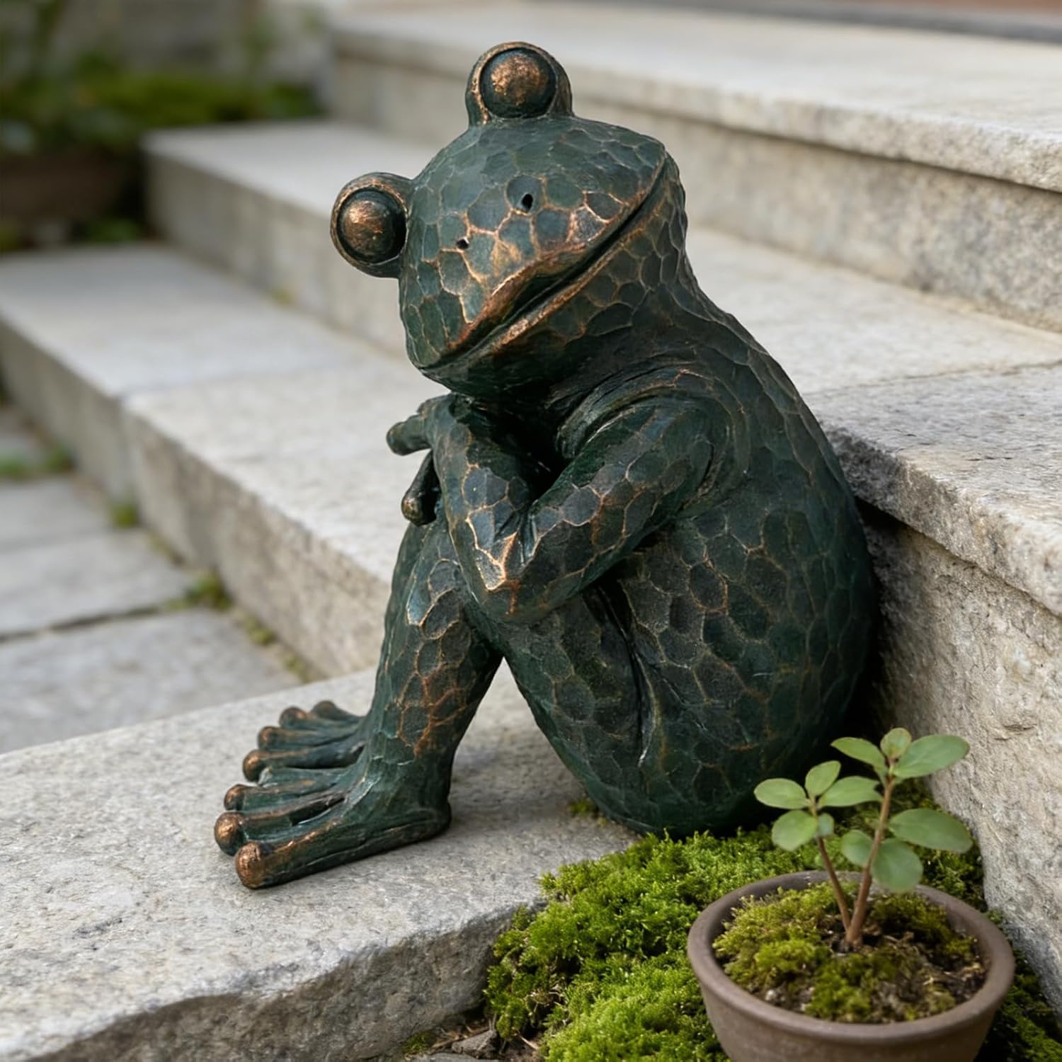 Vintage Bronze Meditating Frog Statue
