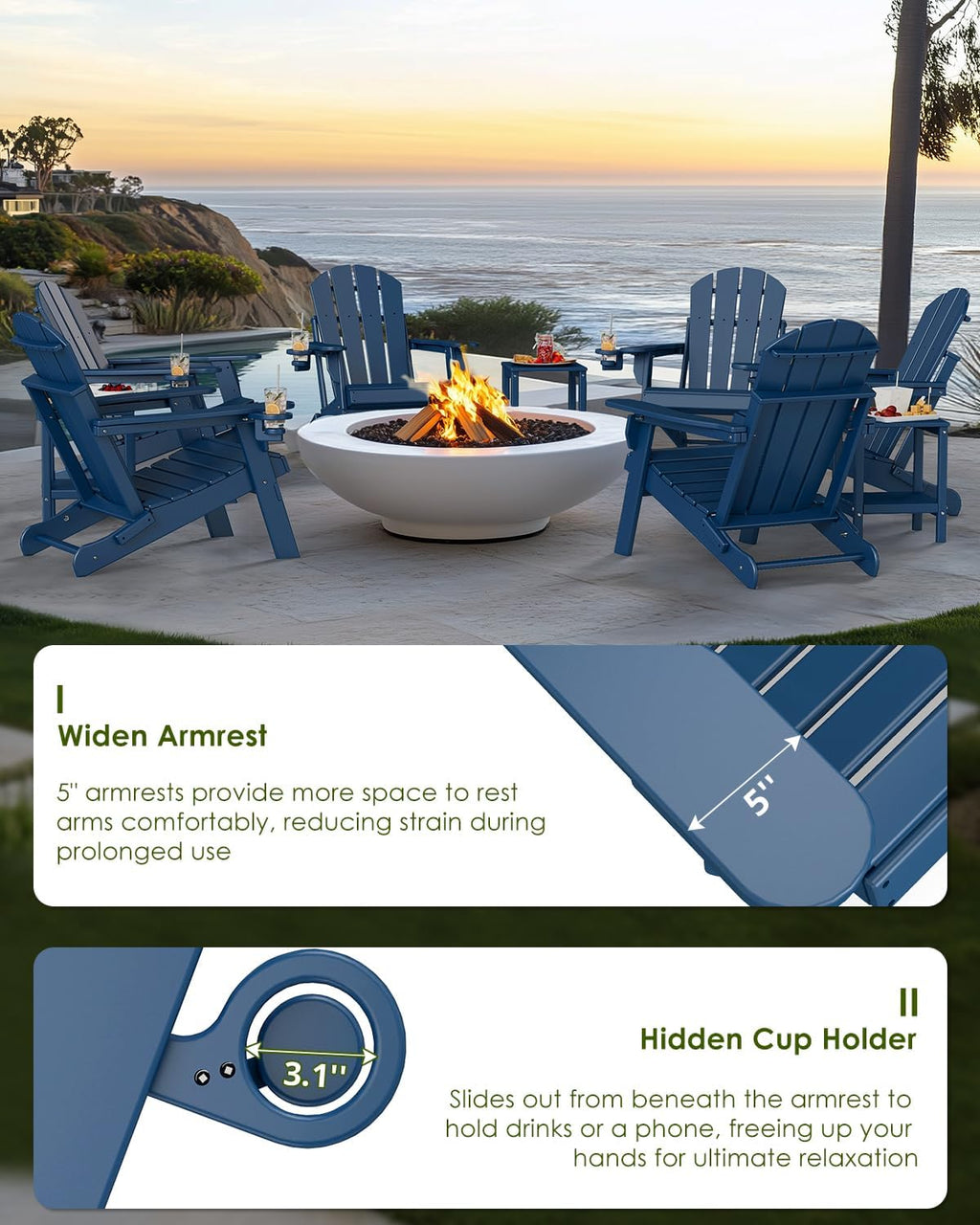 Blue 2-Pack HDPE Adirondack Chairs