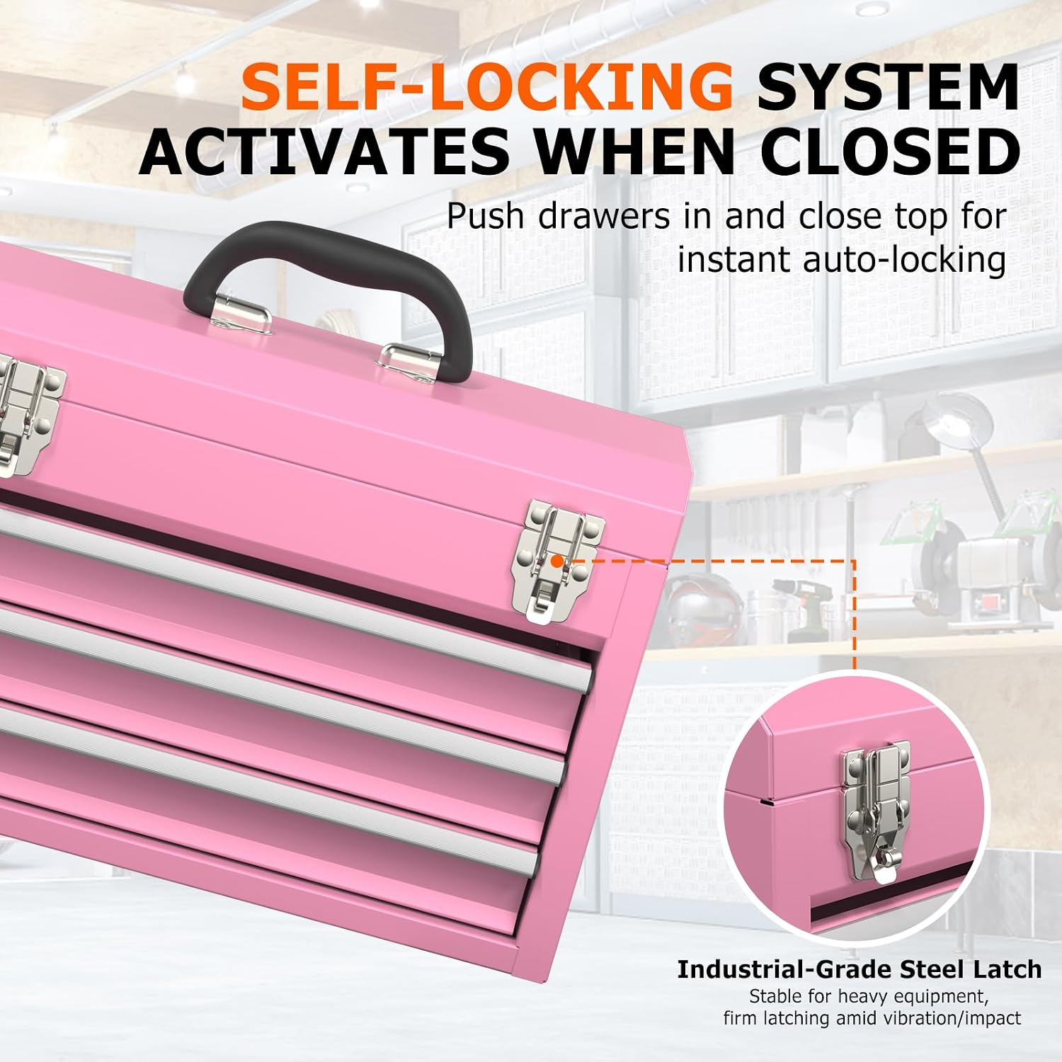 Pink Lined Portable Drawer Tool Box