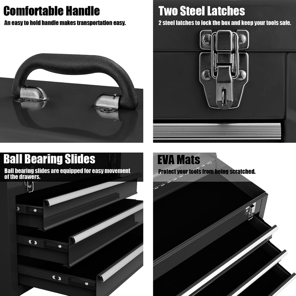 Black 3-Drawer Lockable Tool Box