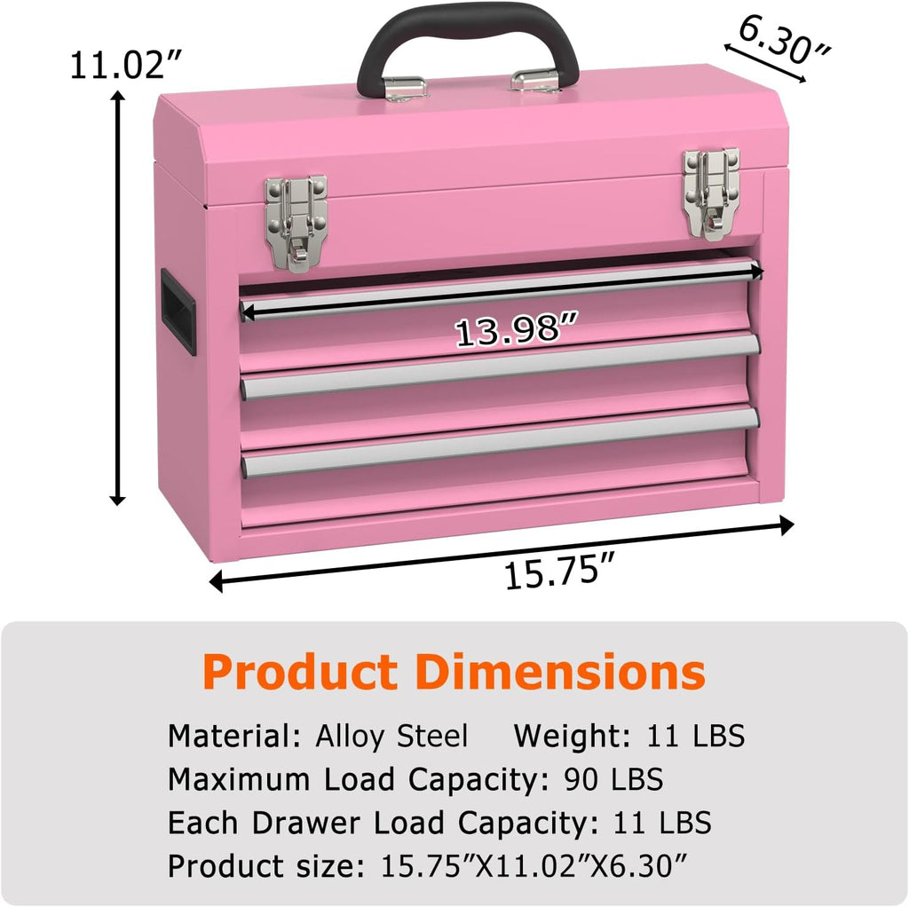 Pink Lined Portable Drawer Tool Box