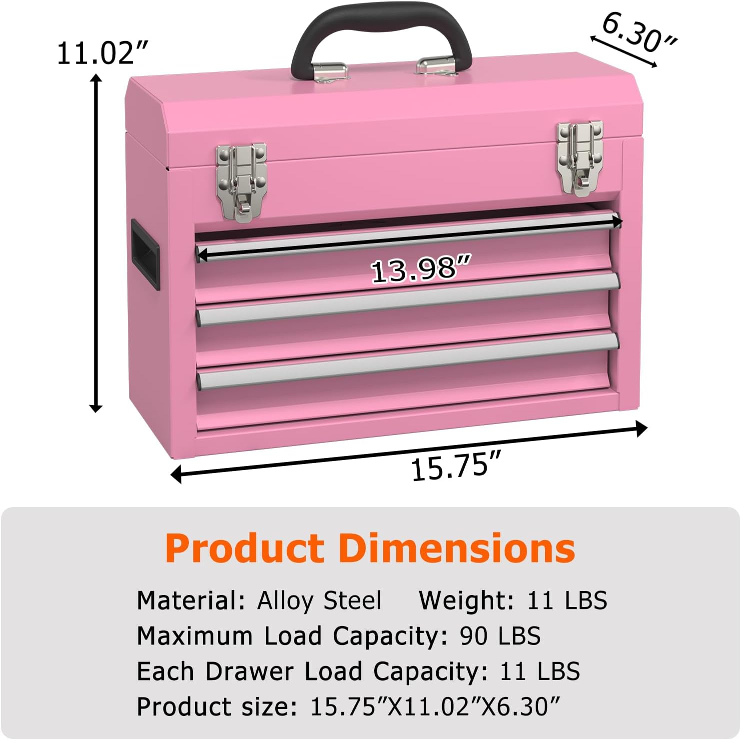 Pink Lined Portable Drawer Tool Box