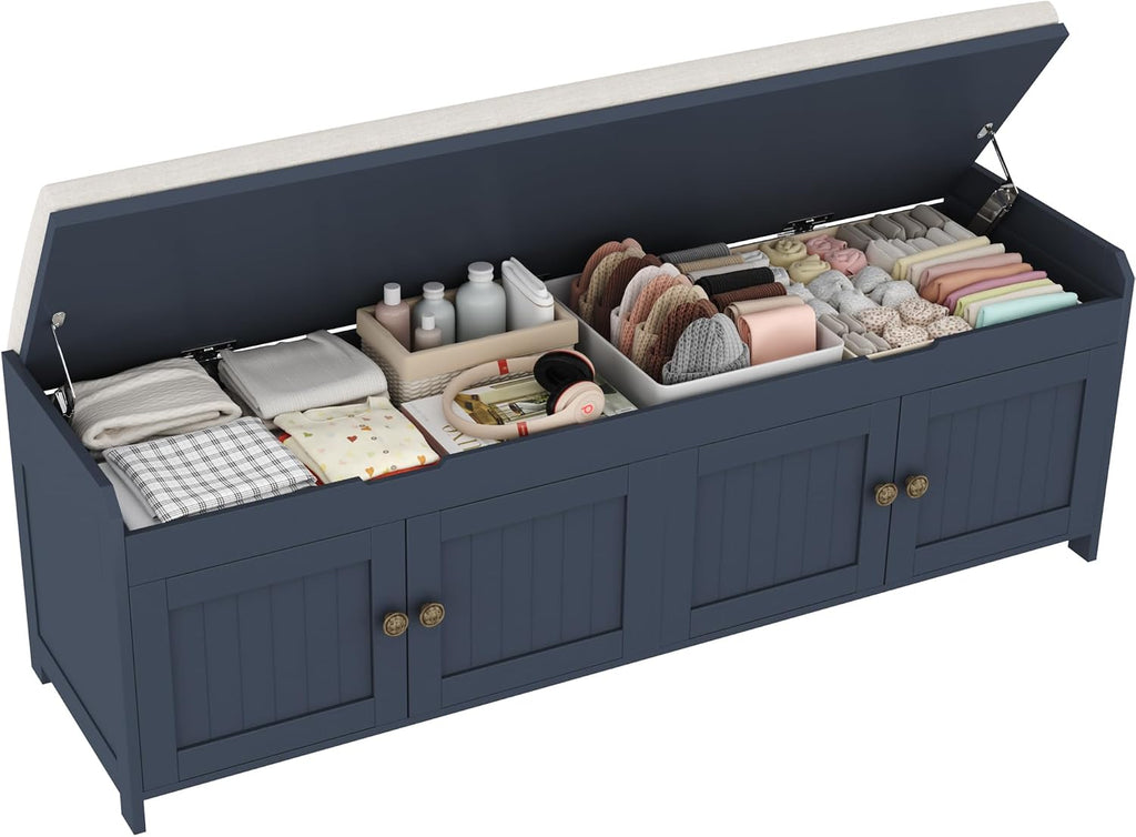 54.4" Blue Lift Cushioned Shoe Bench