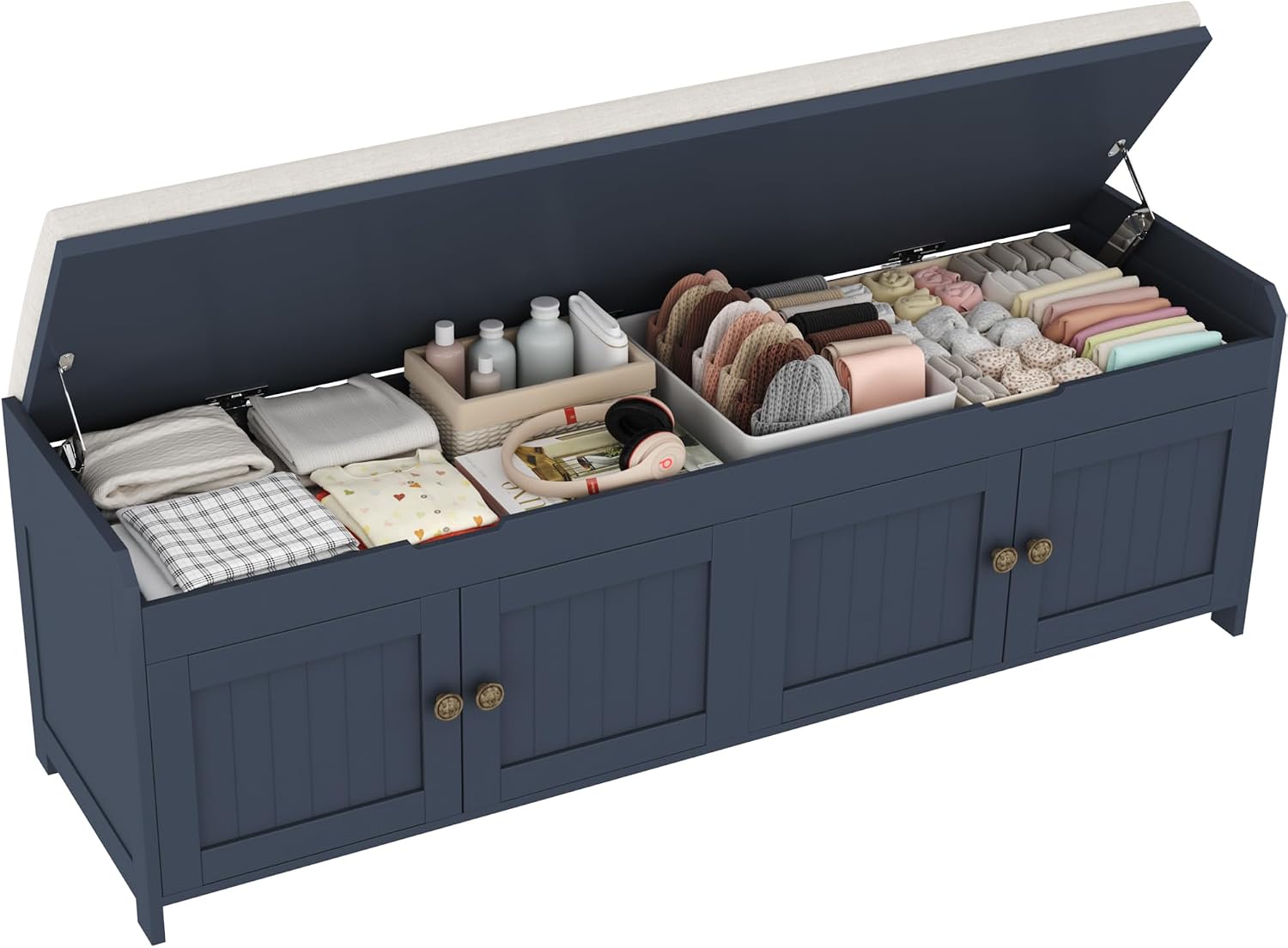 54.4" Blue Lift Cushioned Shoe Bench