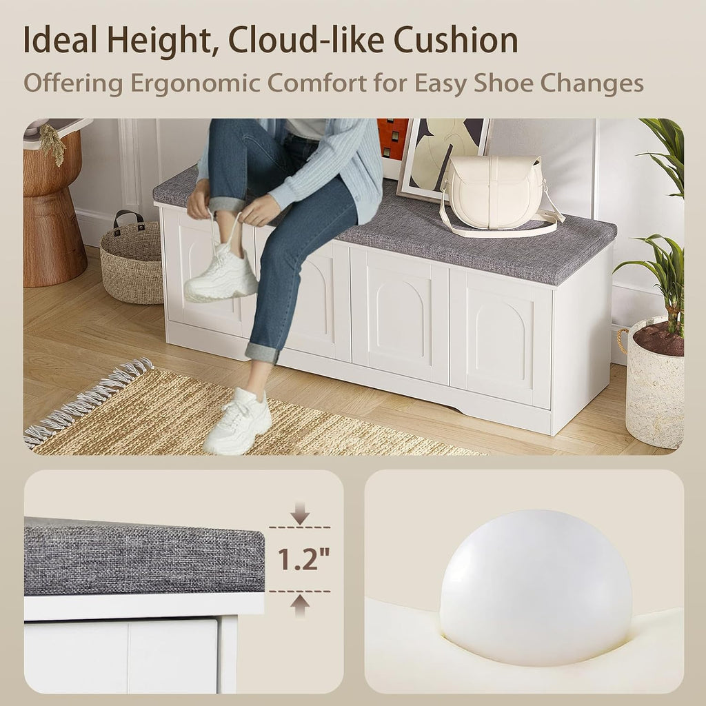 White Cubby Cushioned Shoe Bench