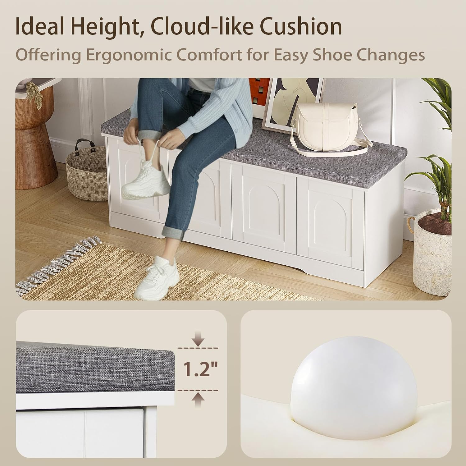 White Cubby Cushioned Shoe Bench