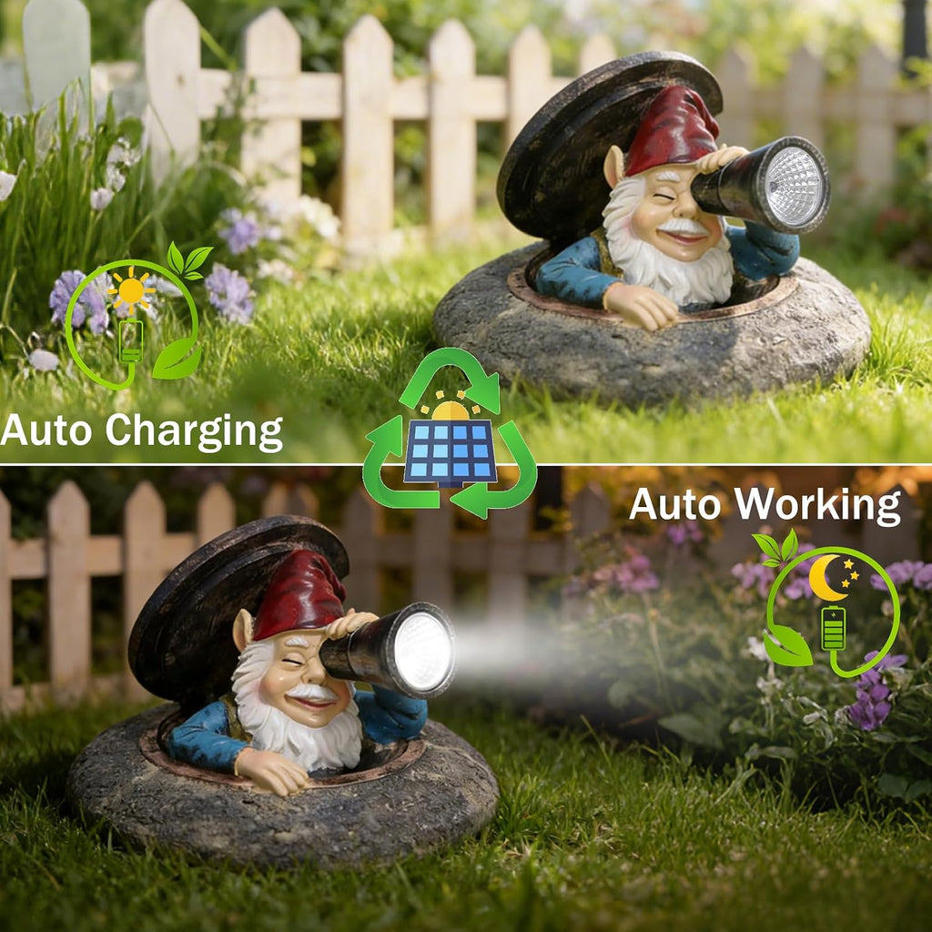 Solar Garden Gnome Resin Statue