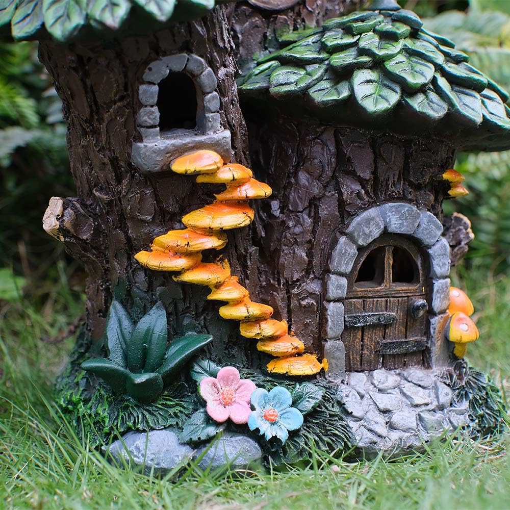 Solar Fairy House Resin Garden Statue