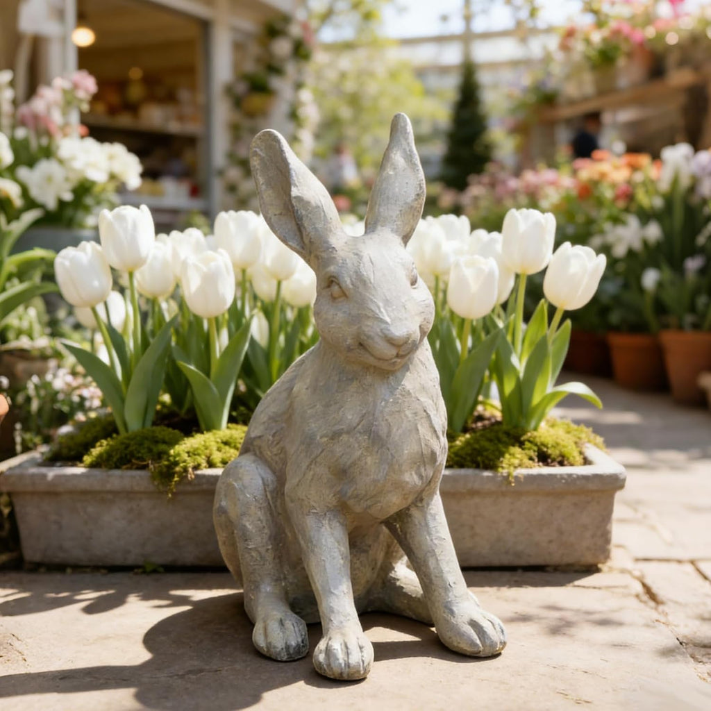 12 Inch Grey Resin Rabbit Garden Statue