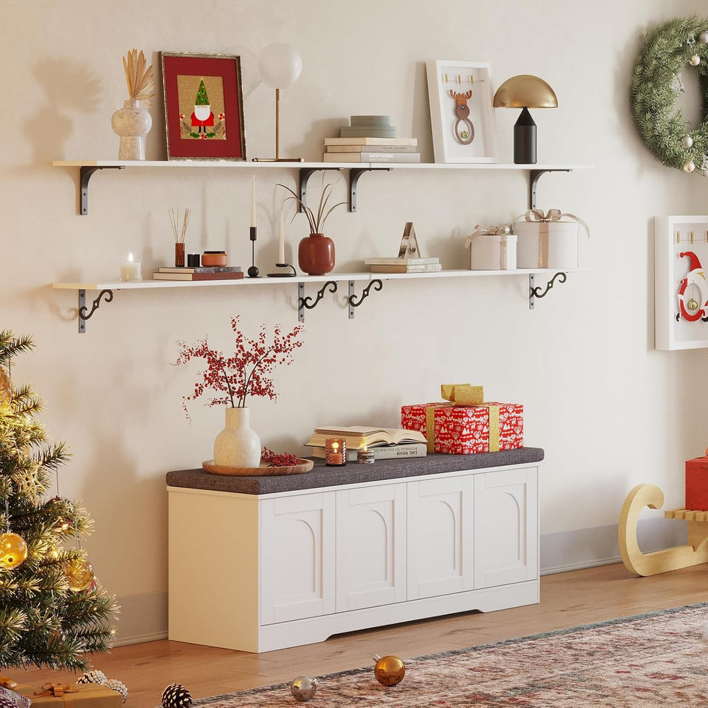 White Cubby Cushioned Shoe Bench