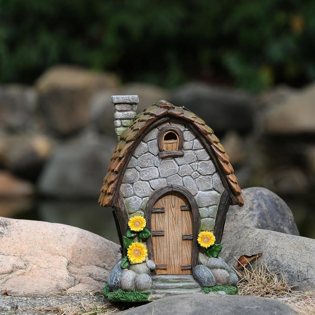 Solar Light Resin Garden House Statue
