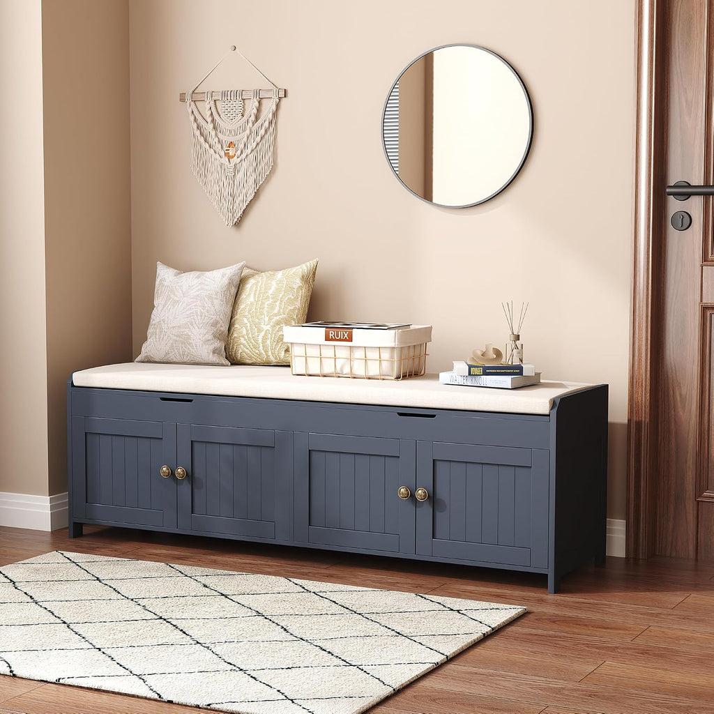 54.4" Blue Lift Cushioned Shoe Bench