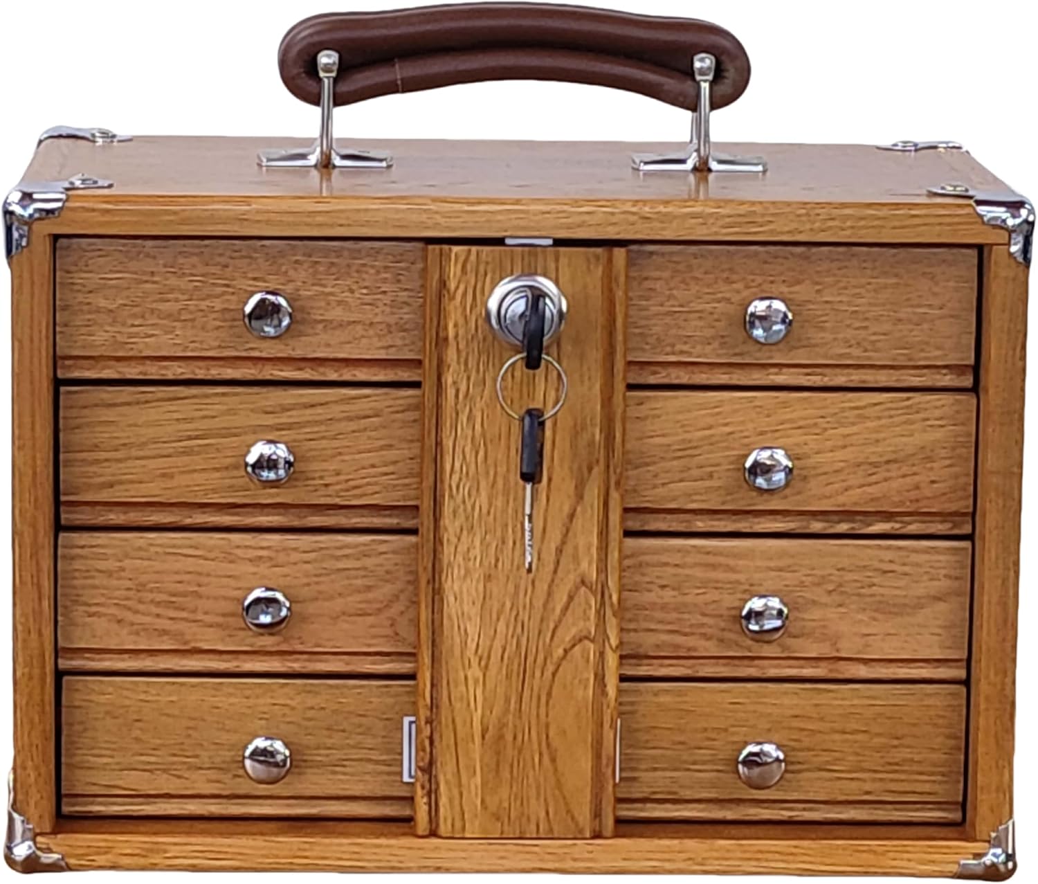 Vintage Oak 4-Drawer Wooden Toolbox