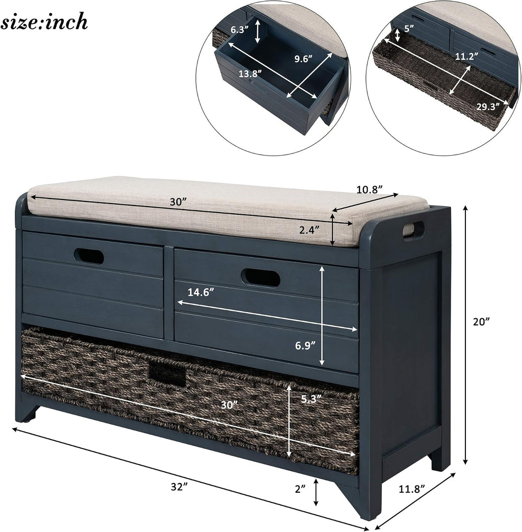 Navy Farmhouse Storage Shoe Bench