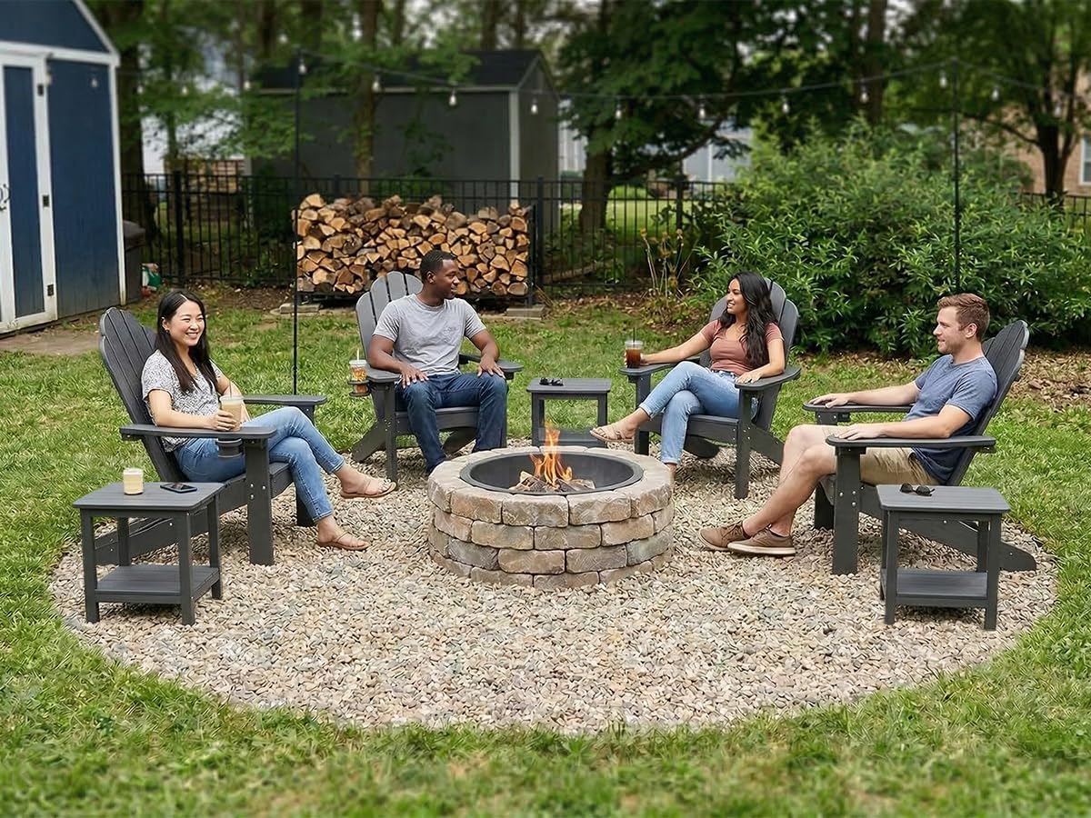 Black 4-Pack Cup Holder Adirondack Chairs