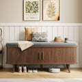Walnut Sliding Door Cushioned Shoe Bench