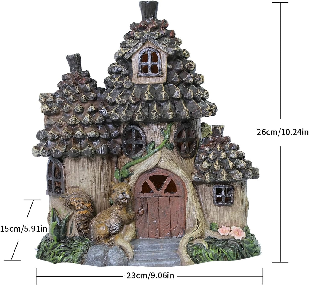 Solar Squirrel House Resin Garden Statue