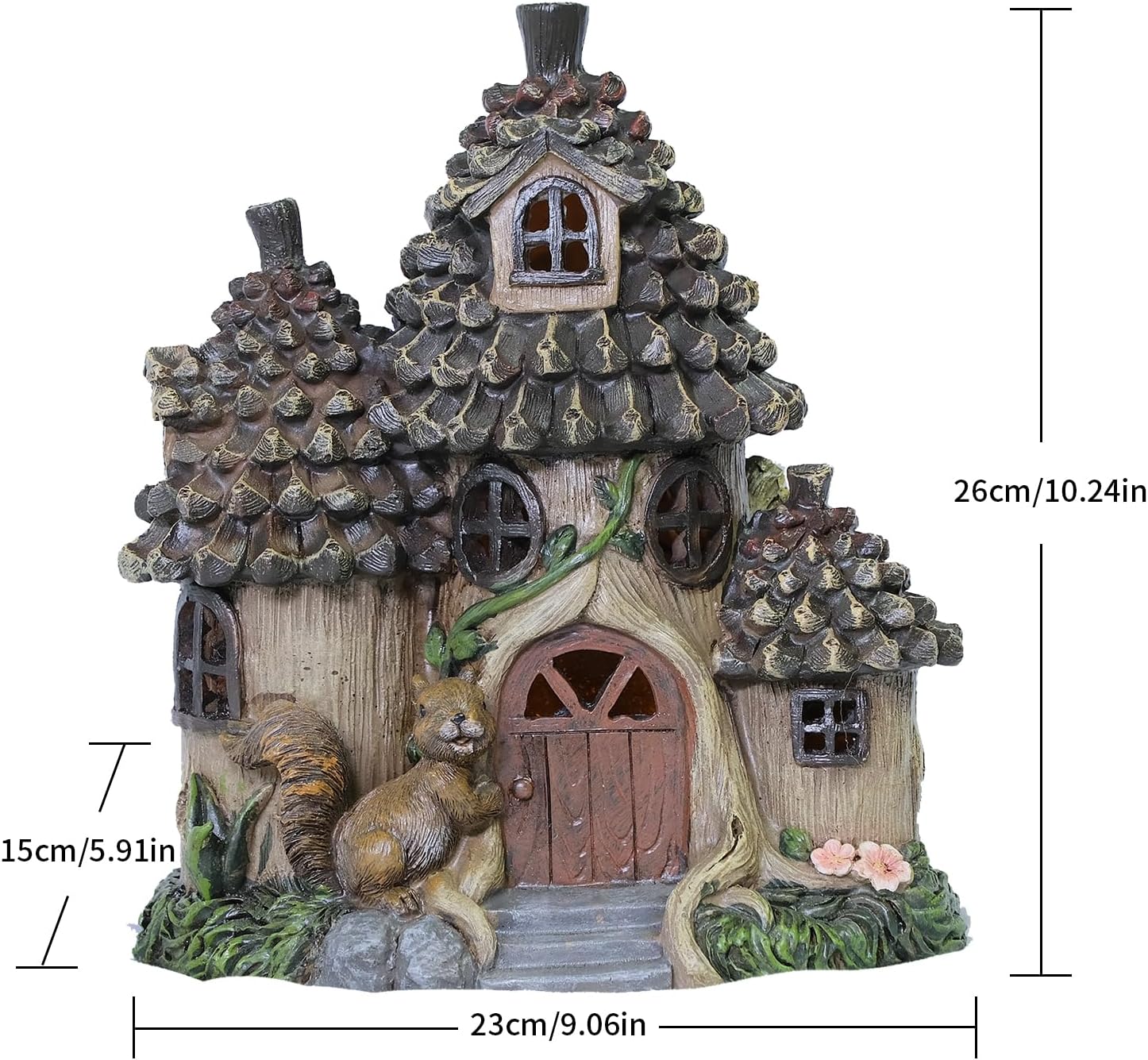 Solar Squirrel House Resin Garden Statue