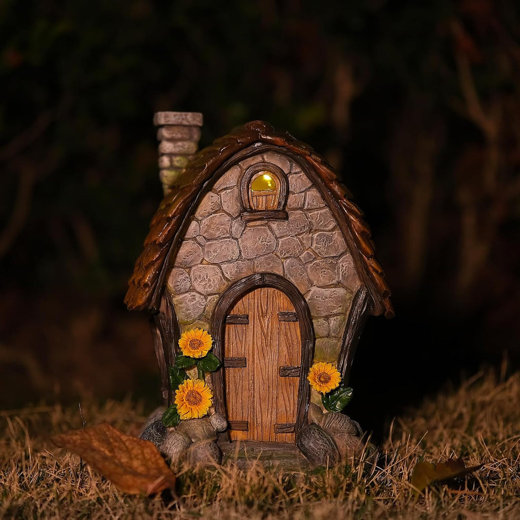 Solar Light Resin Garden House Statue