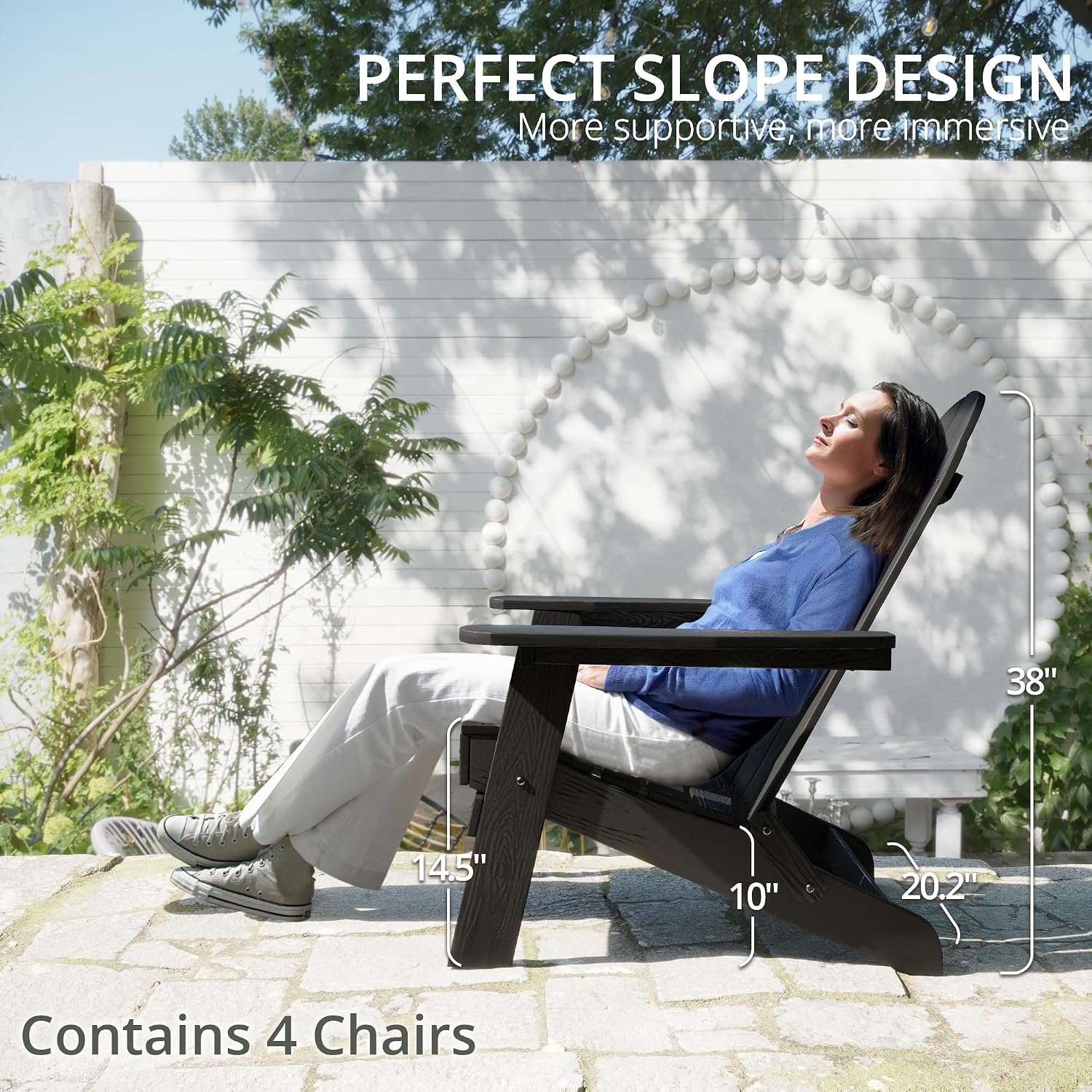 Black 4-Pack HDPE Adirondack Chairs