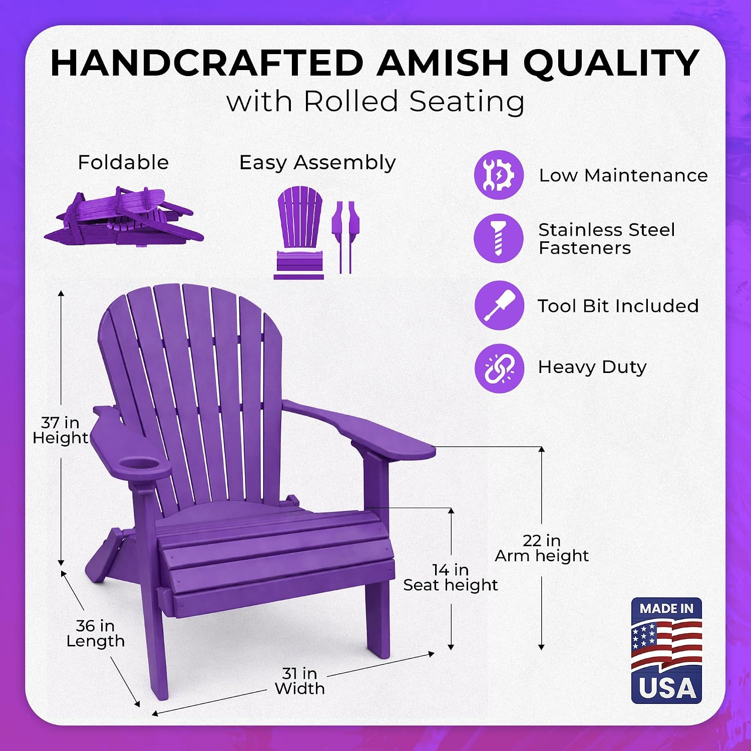 Purple Cup Holder Adirondack Chair