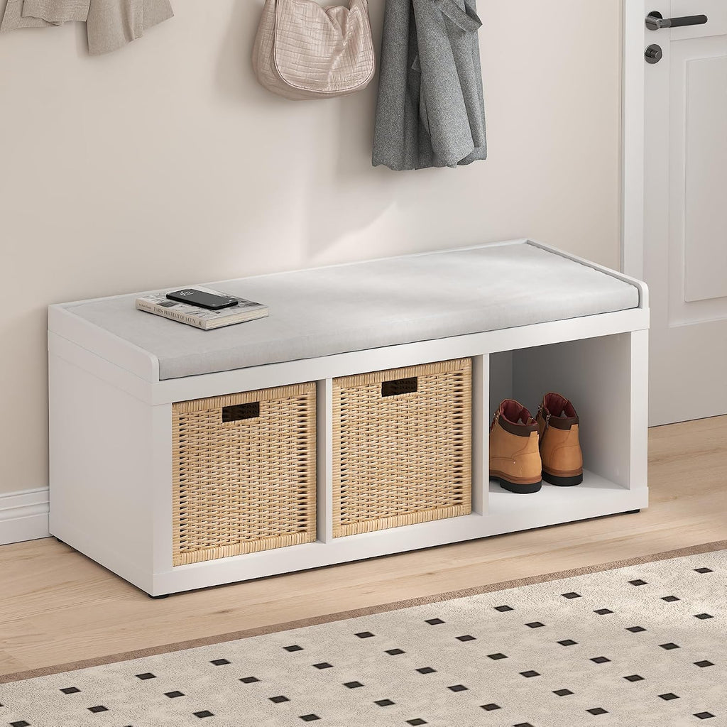 White 3-Cube Padded Shoe Bench