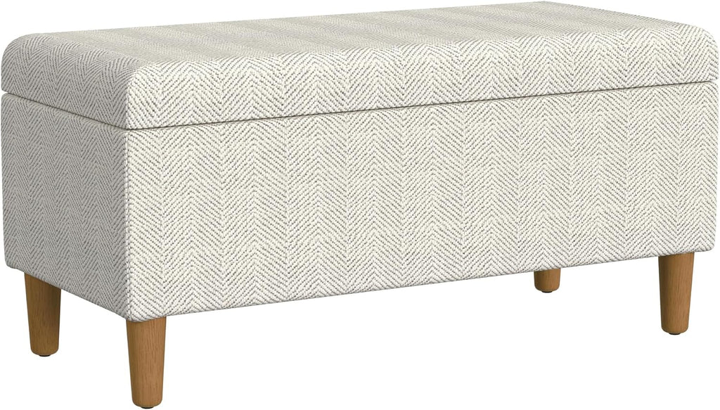 Cream Chevron Woven Storage Bench