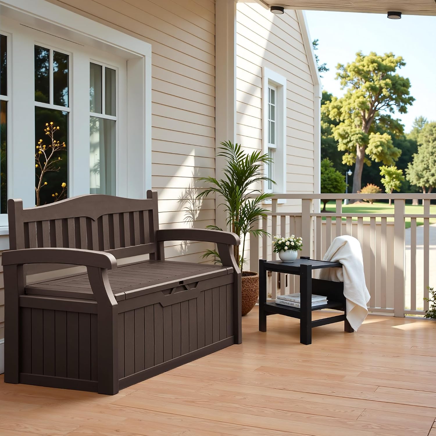 Brown 80 Gallon Outdoor Storage Bench