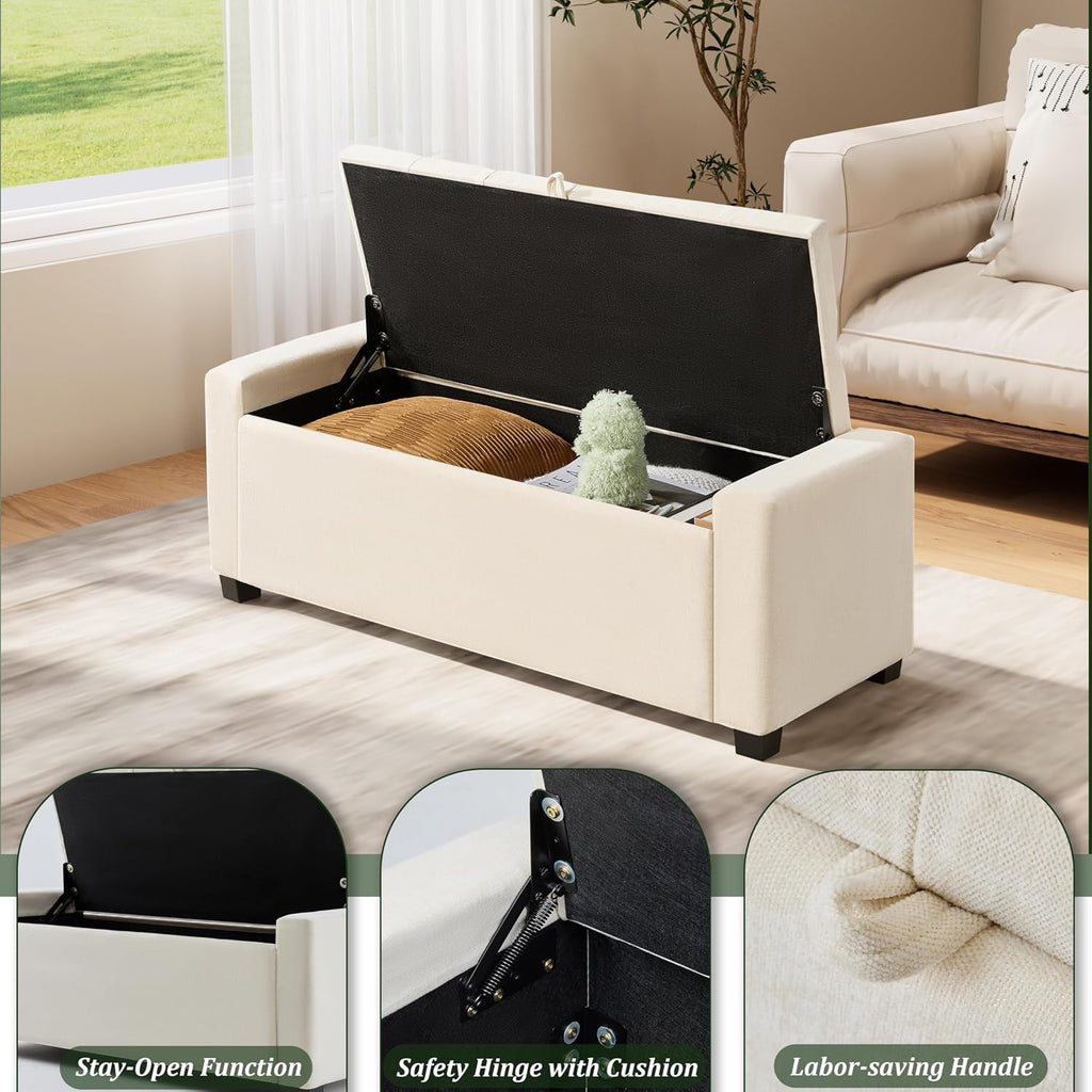 Beige Linen Tufted Storage Ottoman
