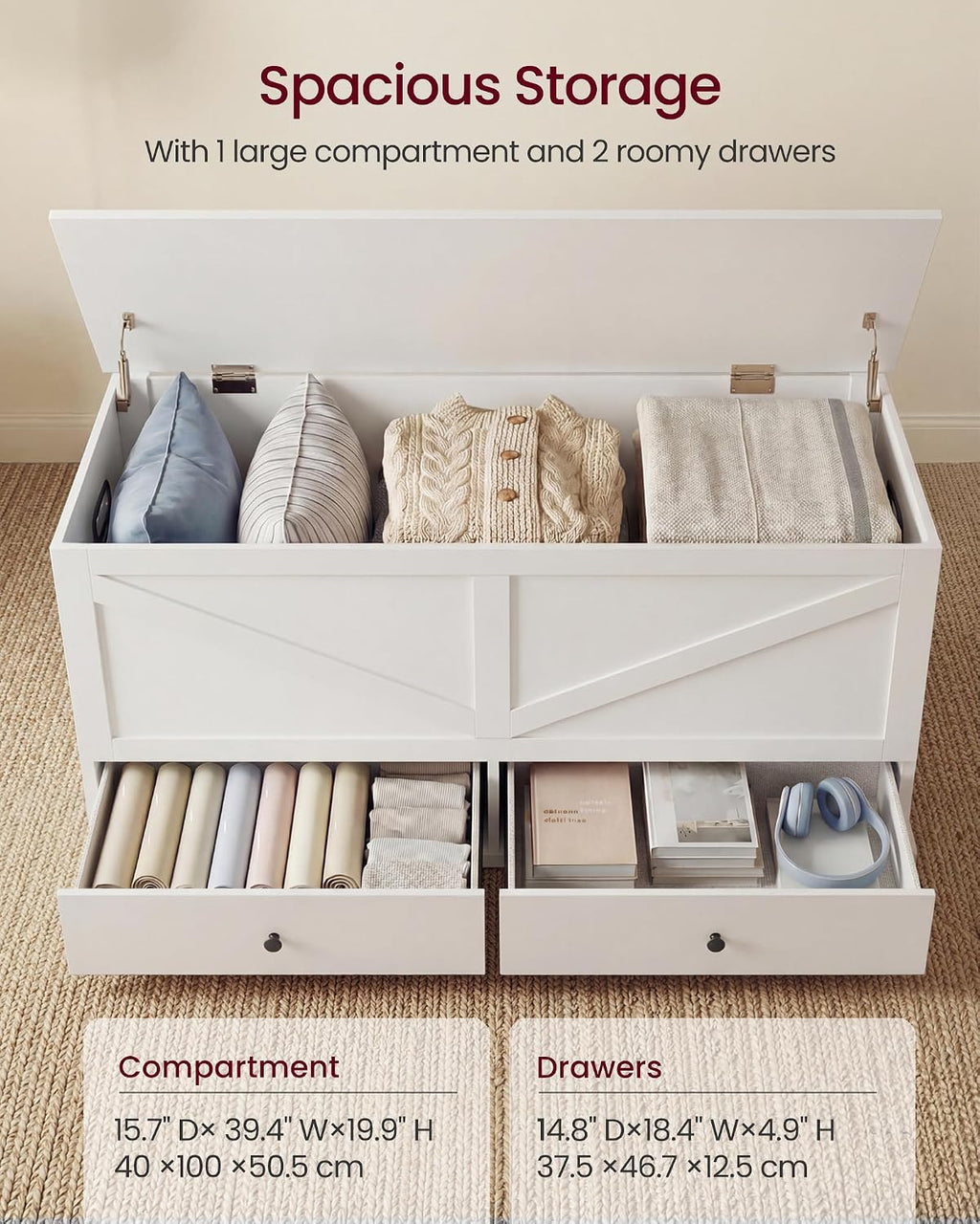White Drawer Farmhouse Storage Bench