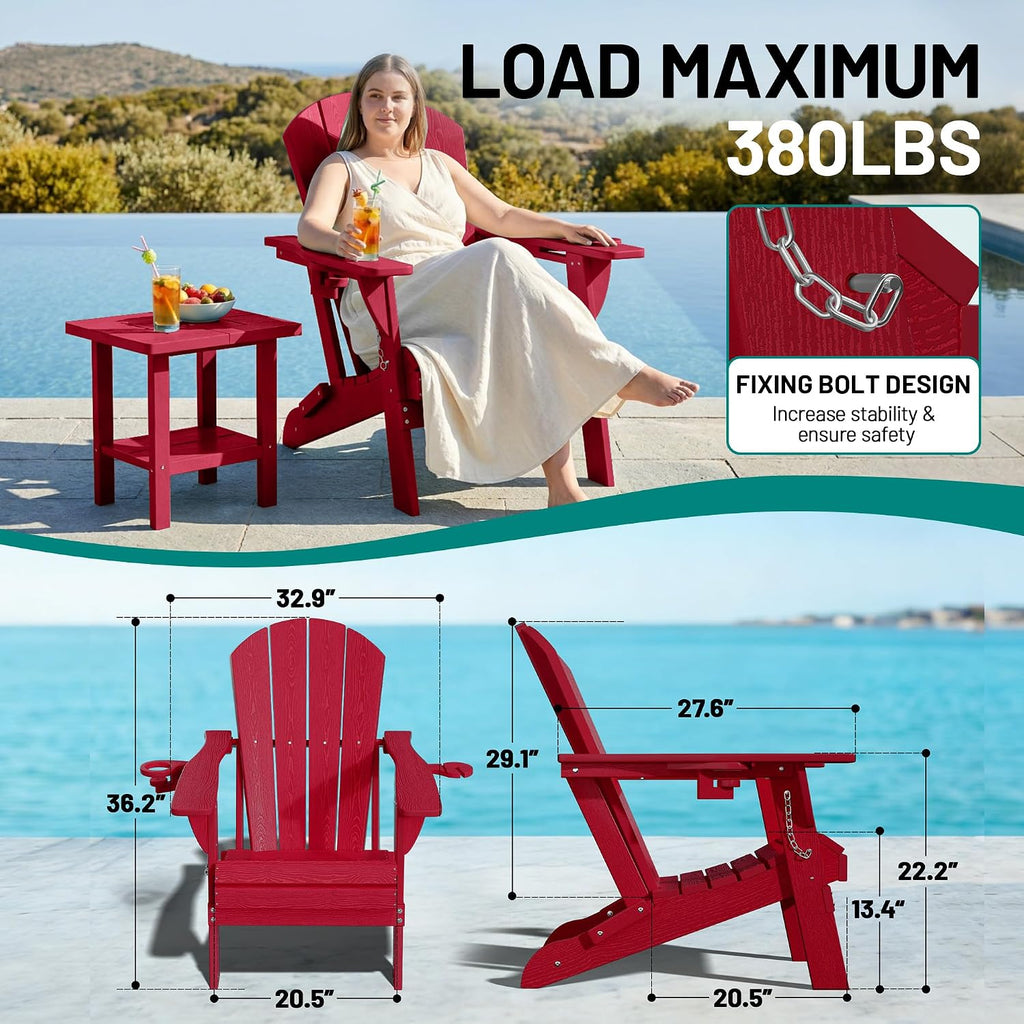 Red HDPE Cup Holder Adirondack Chair