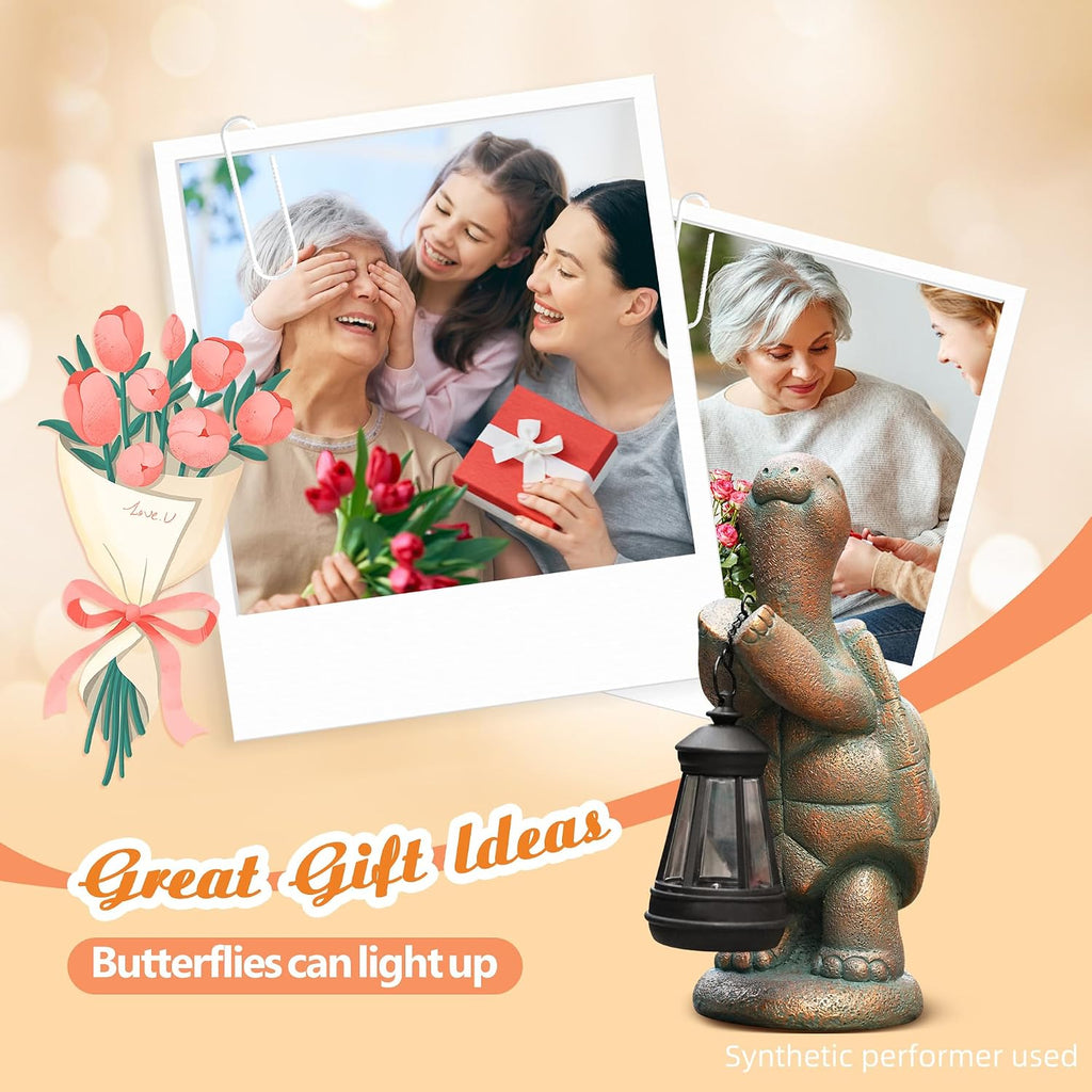 Solar Lantern Turtle Resin Garden Statue