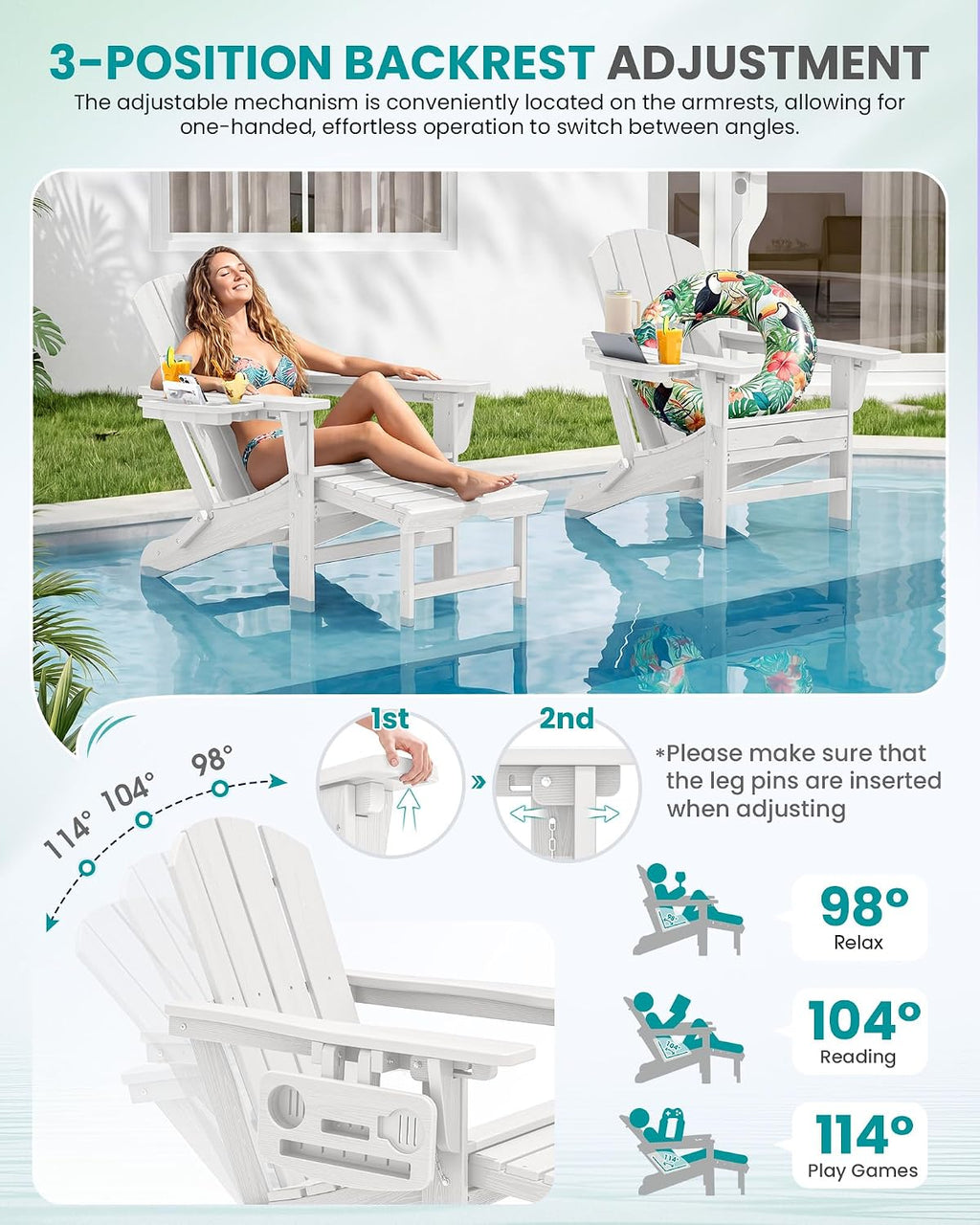 White 2-Pack Adirondack Chairs with Ottoman