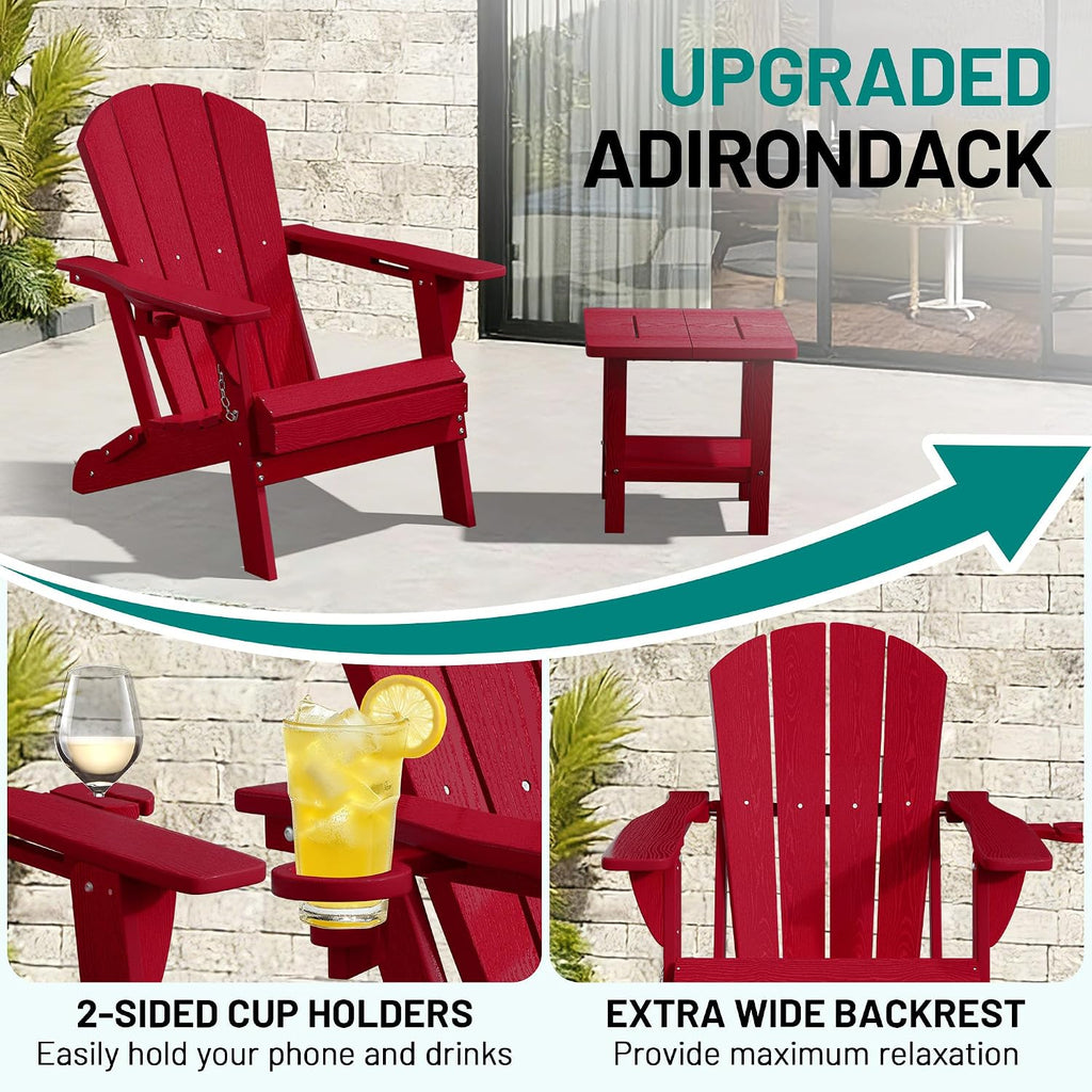 Red HDPE Cup Holder Adirondack Chair
