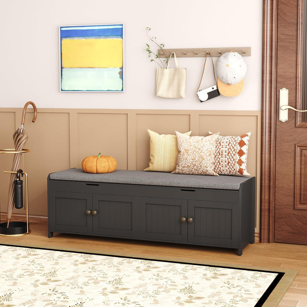 54.4" Black Lift Cushioned Shoe Bench