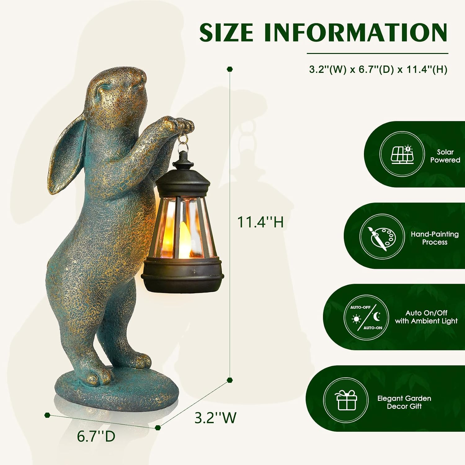Solar Lantern Rabbit Resin Garden Statue