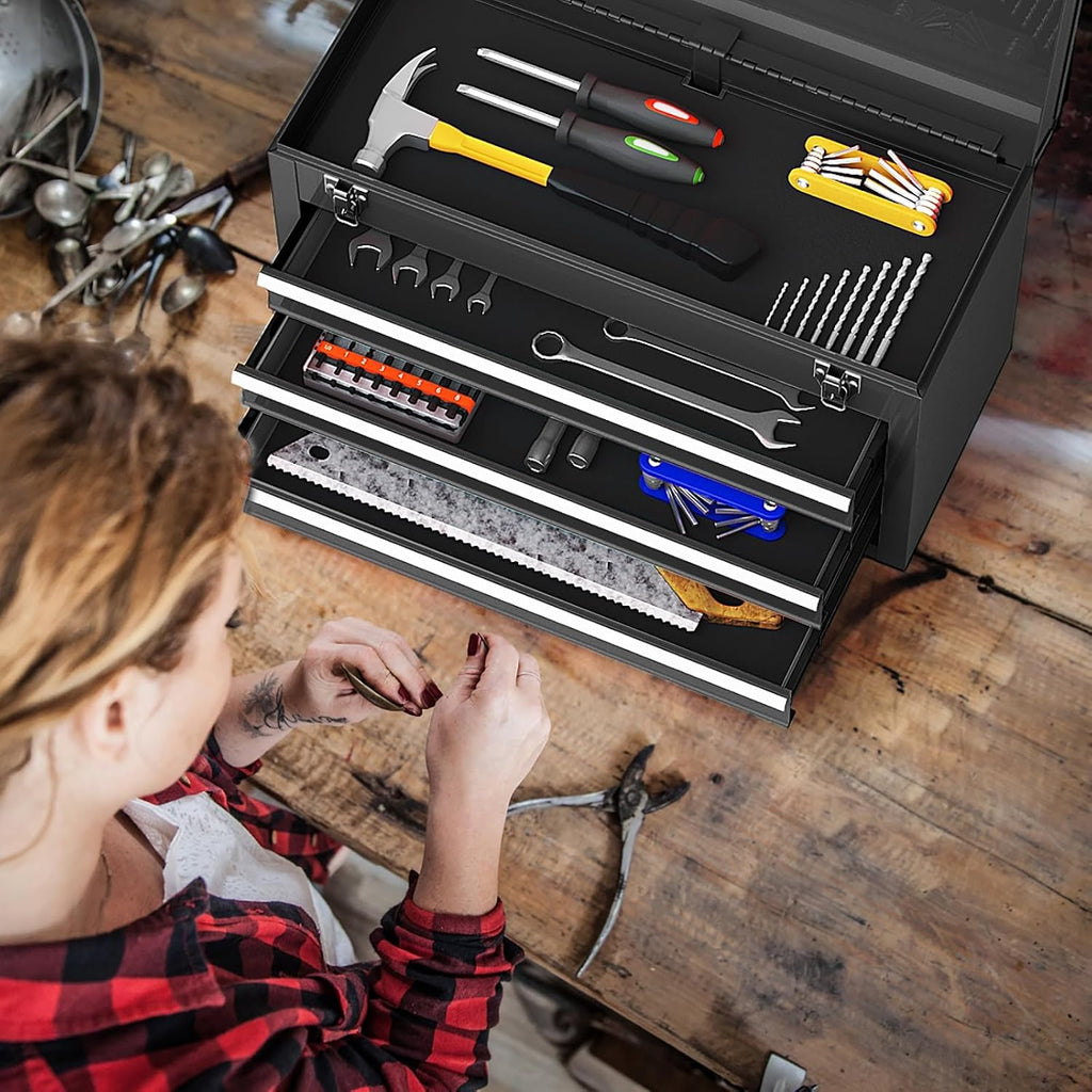 Black 3-Drawer Lockable Tool Box