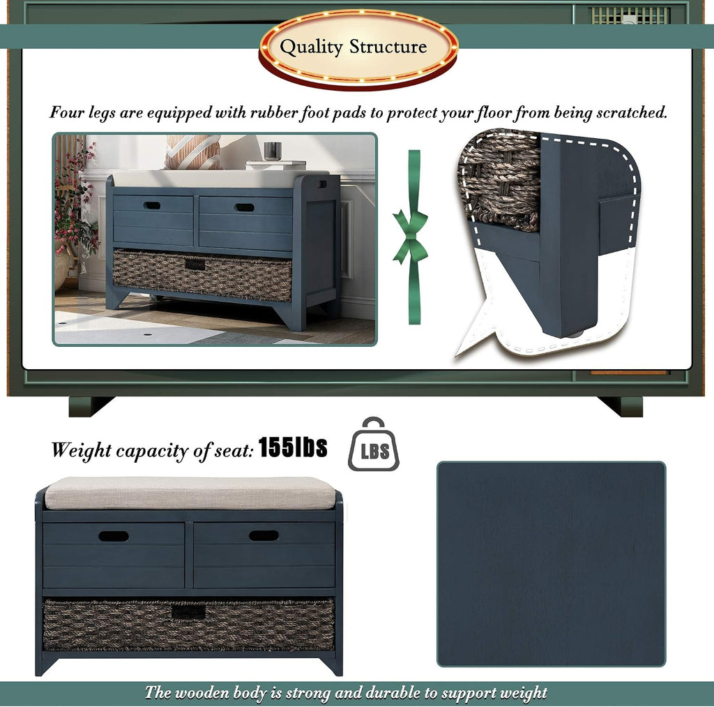 Navy Farmhouse Storage Shoe Bench