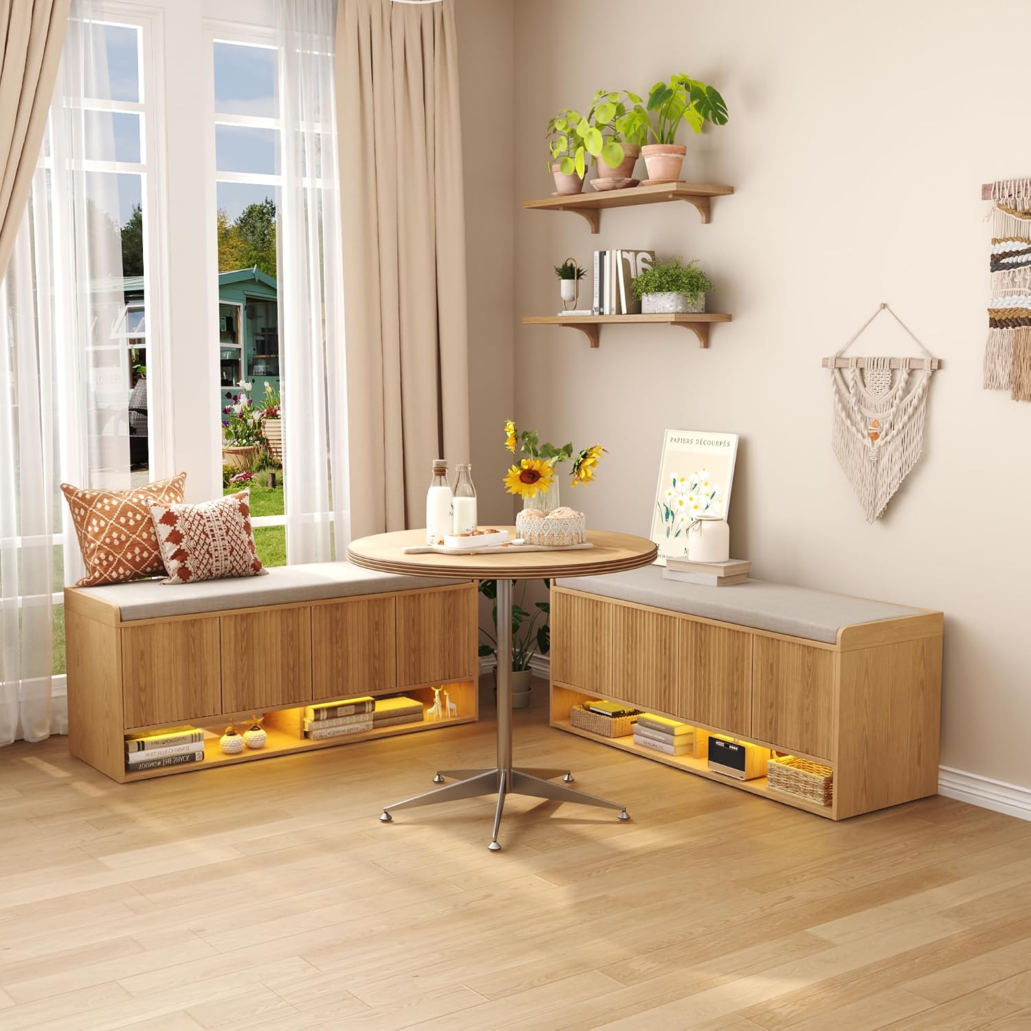 Oak Fluted LED Cushioned Shoe Bench