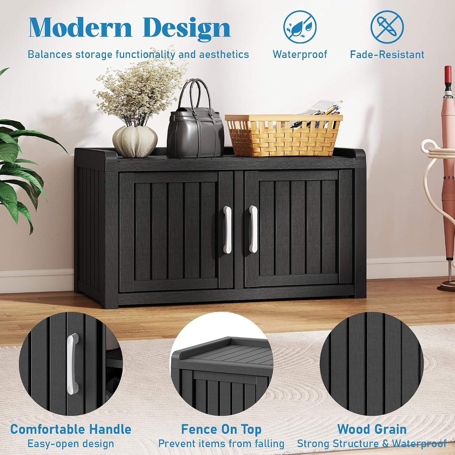 Black Outdoor Waterproof Shoe Bench