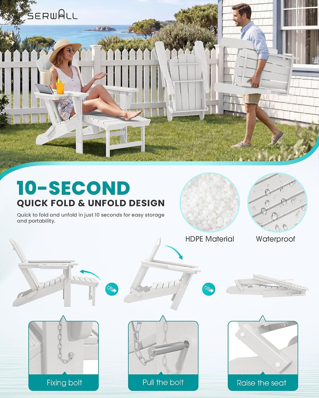 White 2-Pack Adirondack Chairs with Ottoman