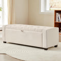 Beige Linen Tufted Storage Ottoman